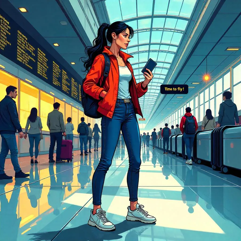 Airport Heroine in Comic-Book Style