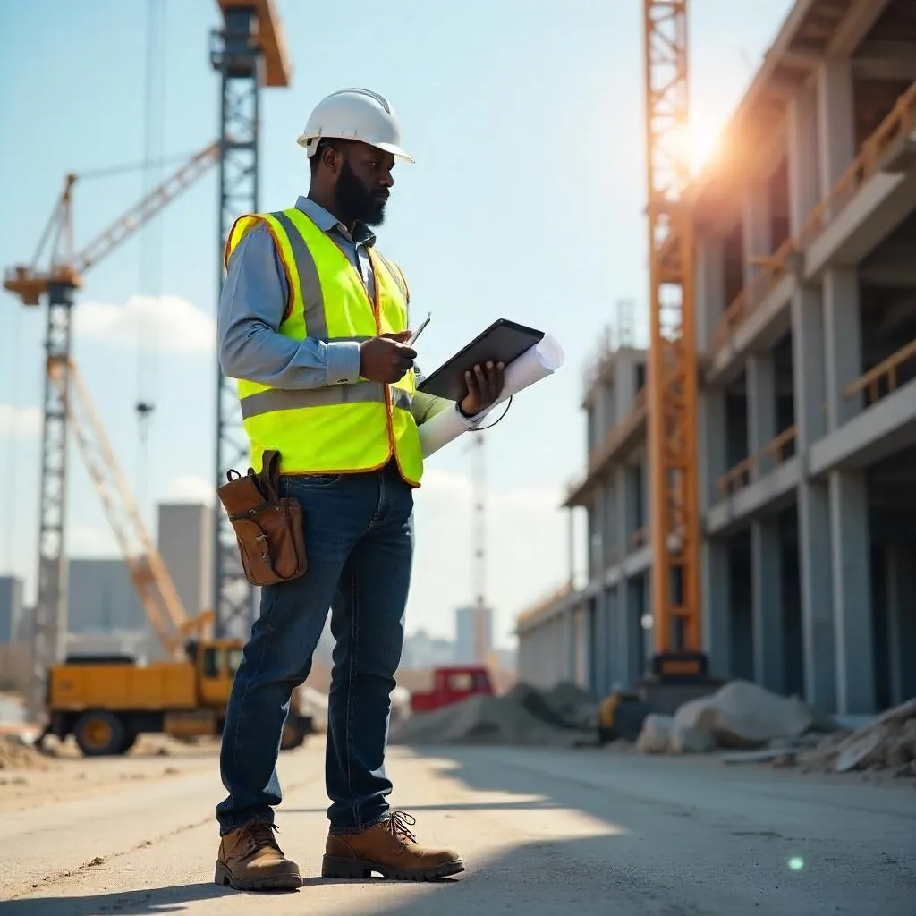 Photorealistic Black Professional at a Construction Site