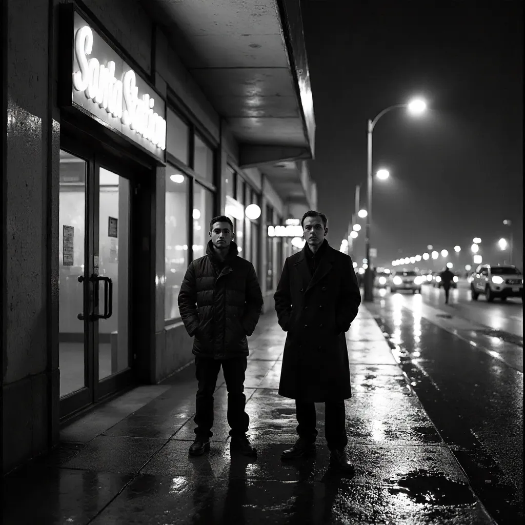 Monochrome at Santa Station Entrance: Urban Duo