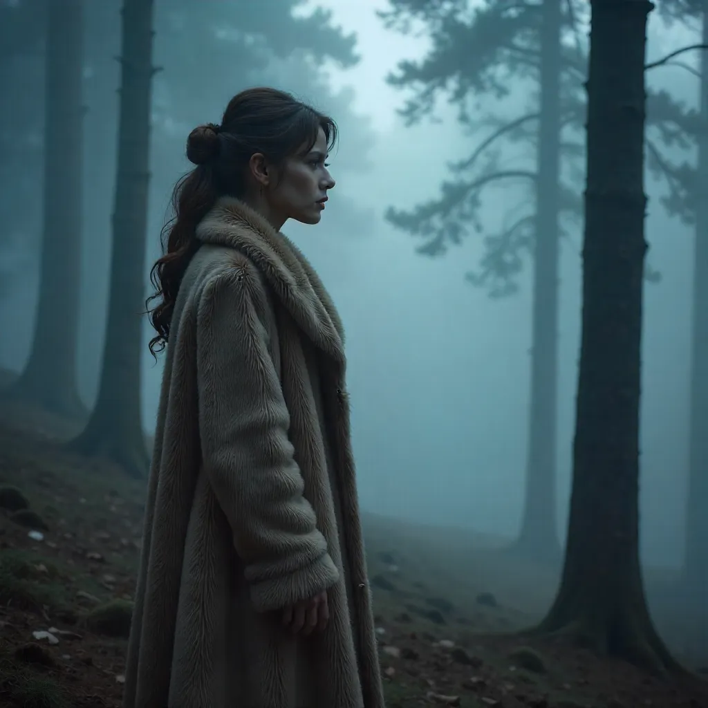 Solitude in a Fur Coat: Misty Forest Gaze