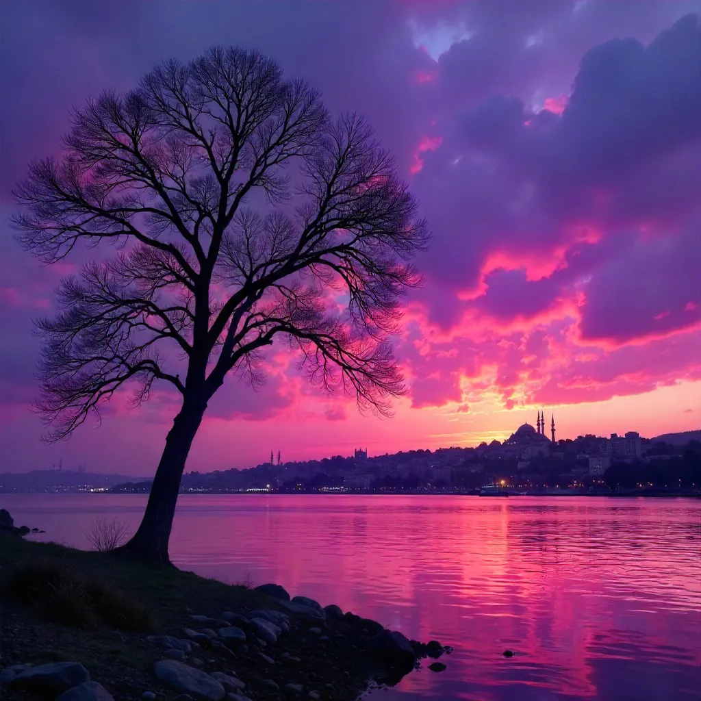 Barren Tree Silhouette at a Purple Istanbul Sunset