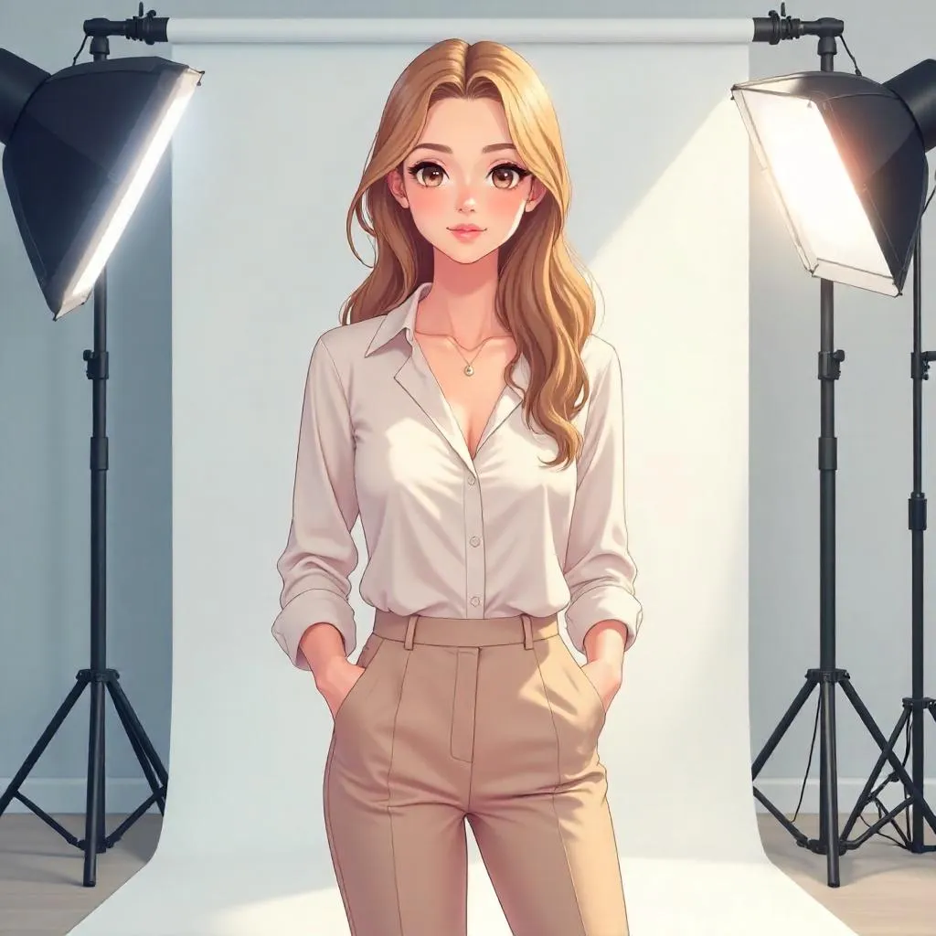 Anime Studio Portrait: Young Adult Caucasian Woman