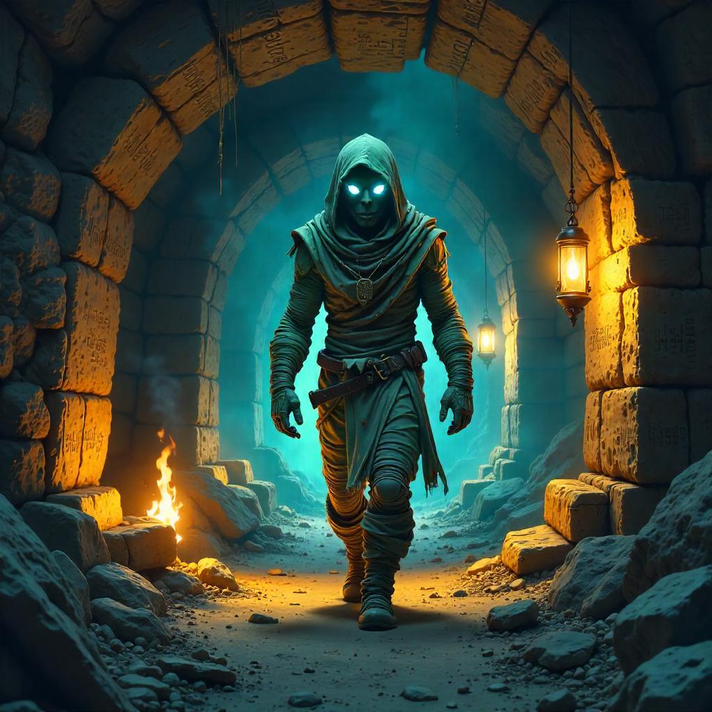 Underground Anime Mummy in Dim Tunnels