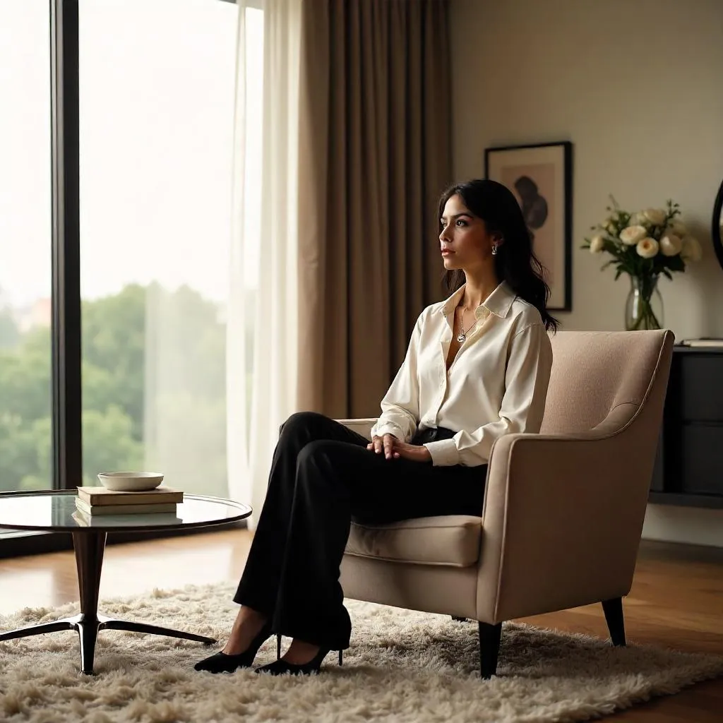 Photorealistic Latina in a Modern Hotel Room