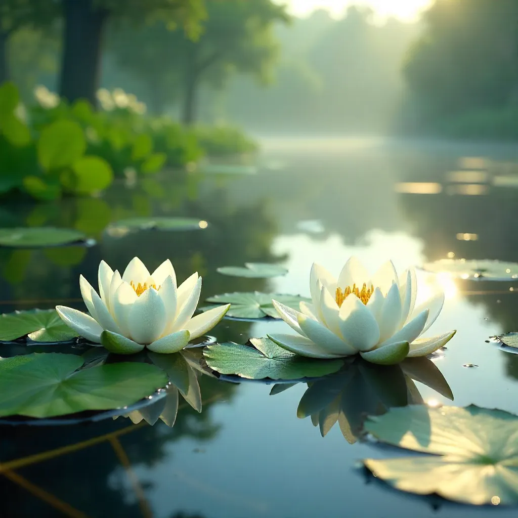 Tranquil White Water Lilies on a Serene Pond