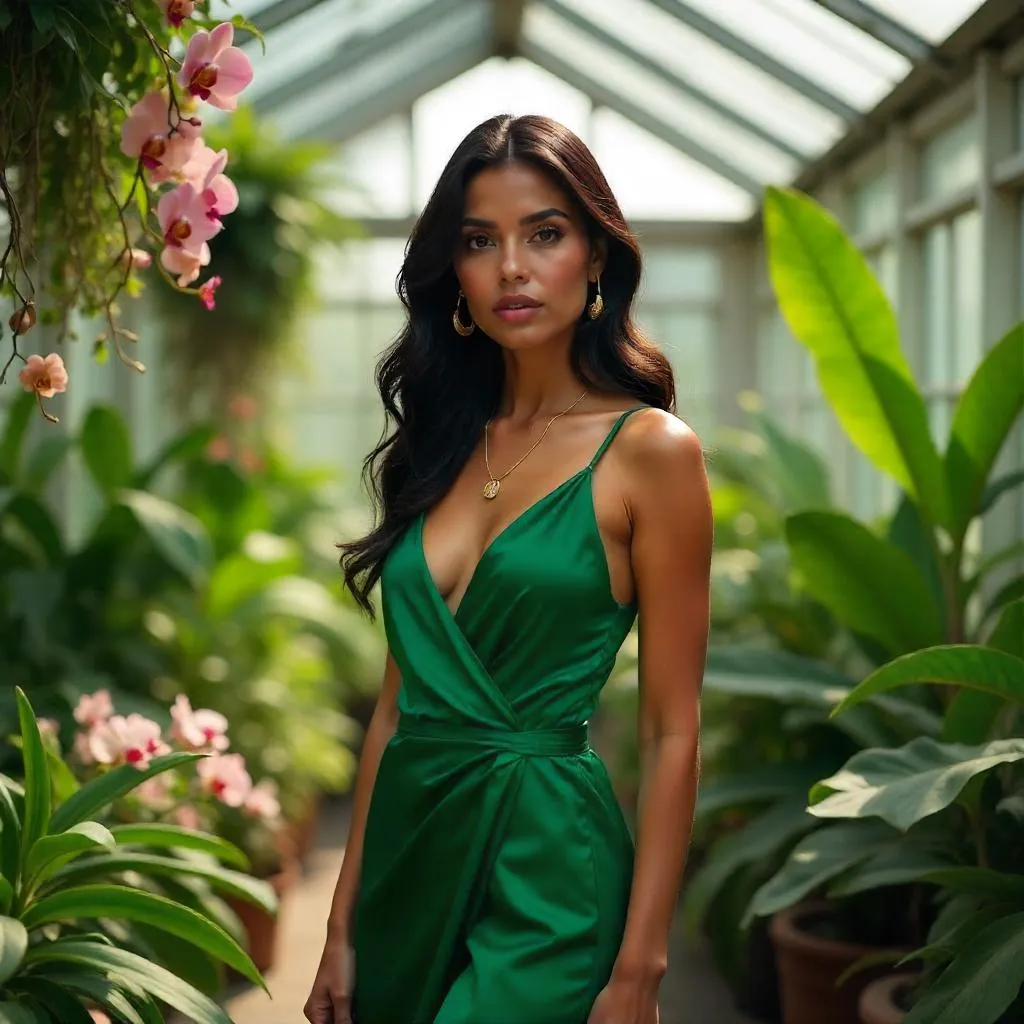 Latina Woman in a Sunlit Greenhouse