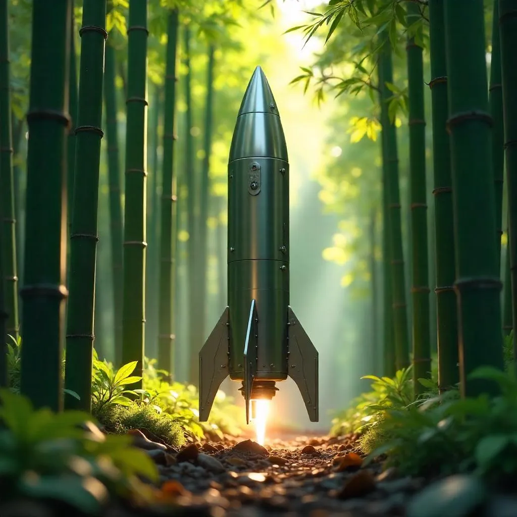 Photorealistic Rocket in a Tranquil Bamboo Grove