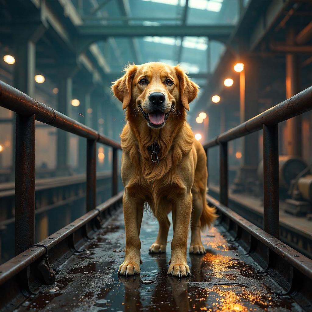 Industrial 3D Render: Dog in a Factory