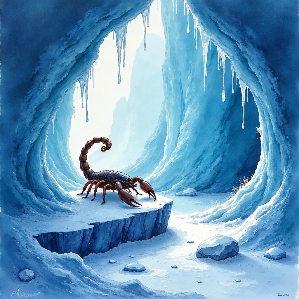 Watercolor Scorpion in an Ice Cave