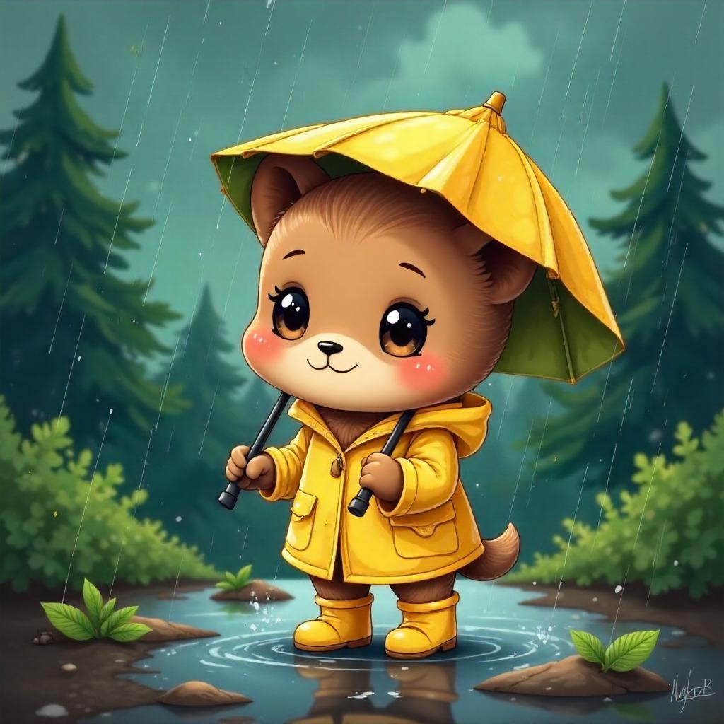 Cartoon Brownie in a Heavy Rain