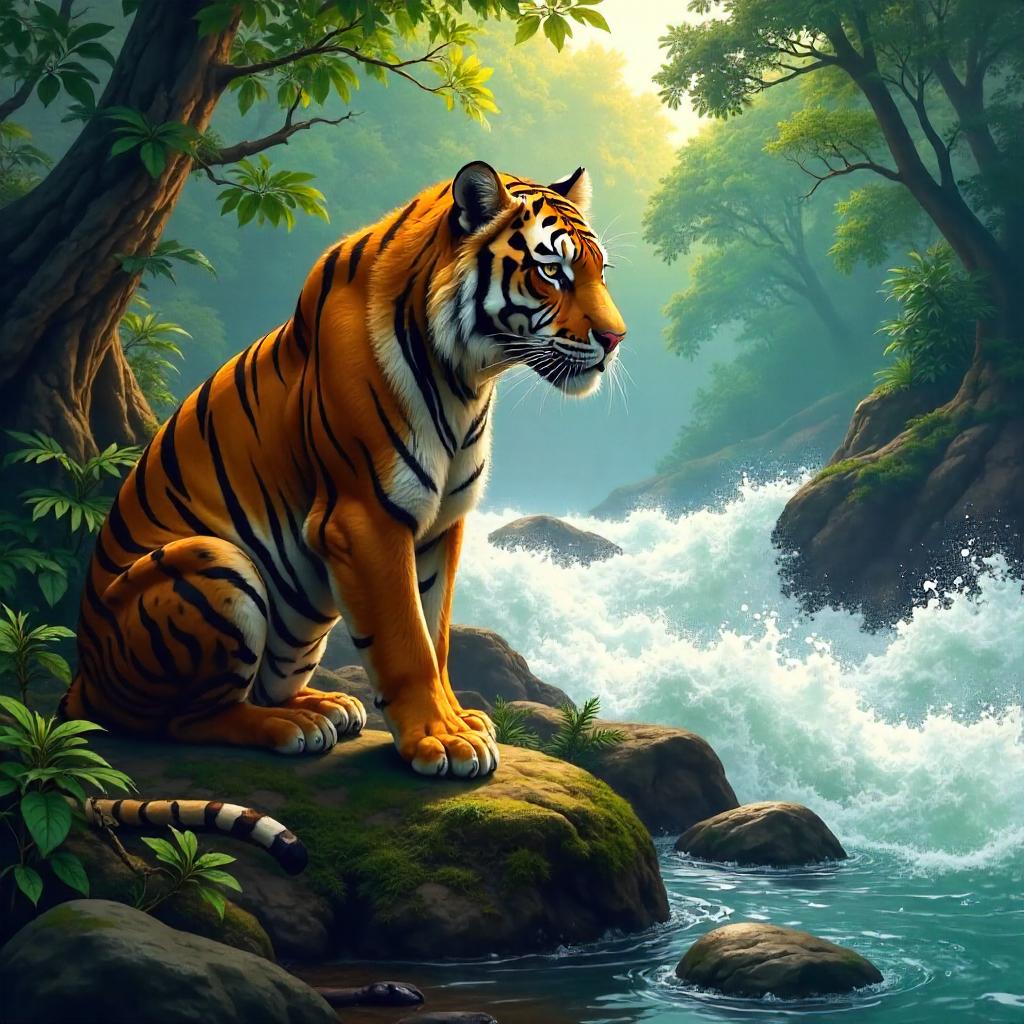 Tiger by the Rushing River