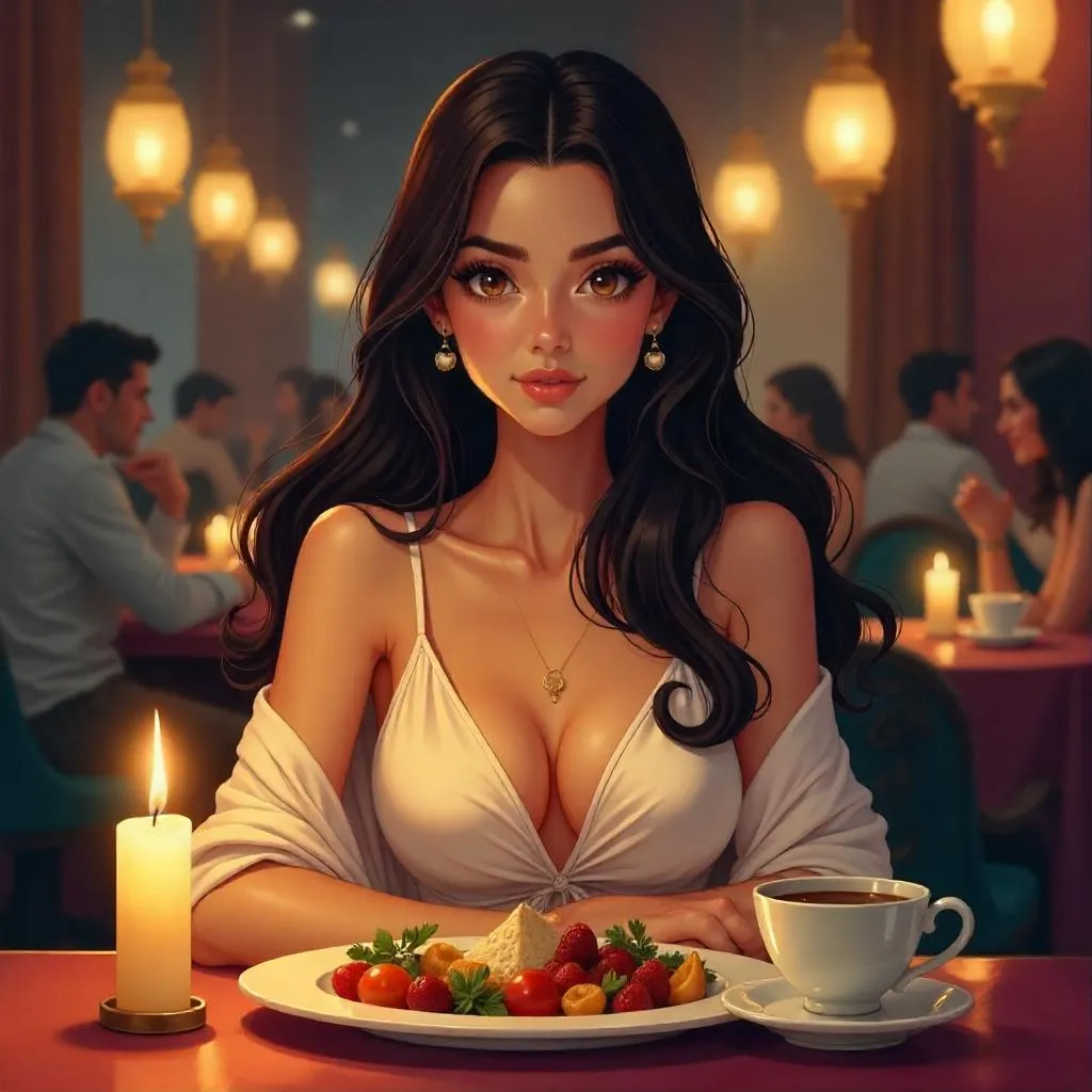 Anime Beauty in a Cozy Restaurant