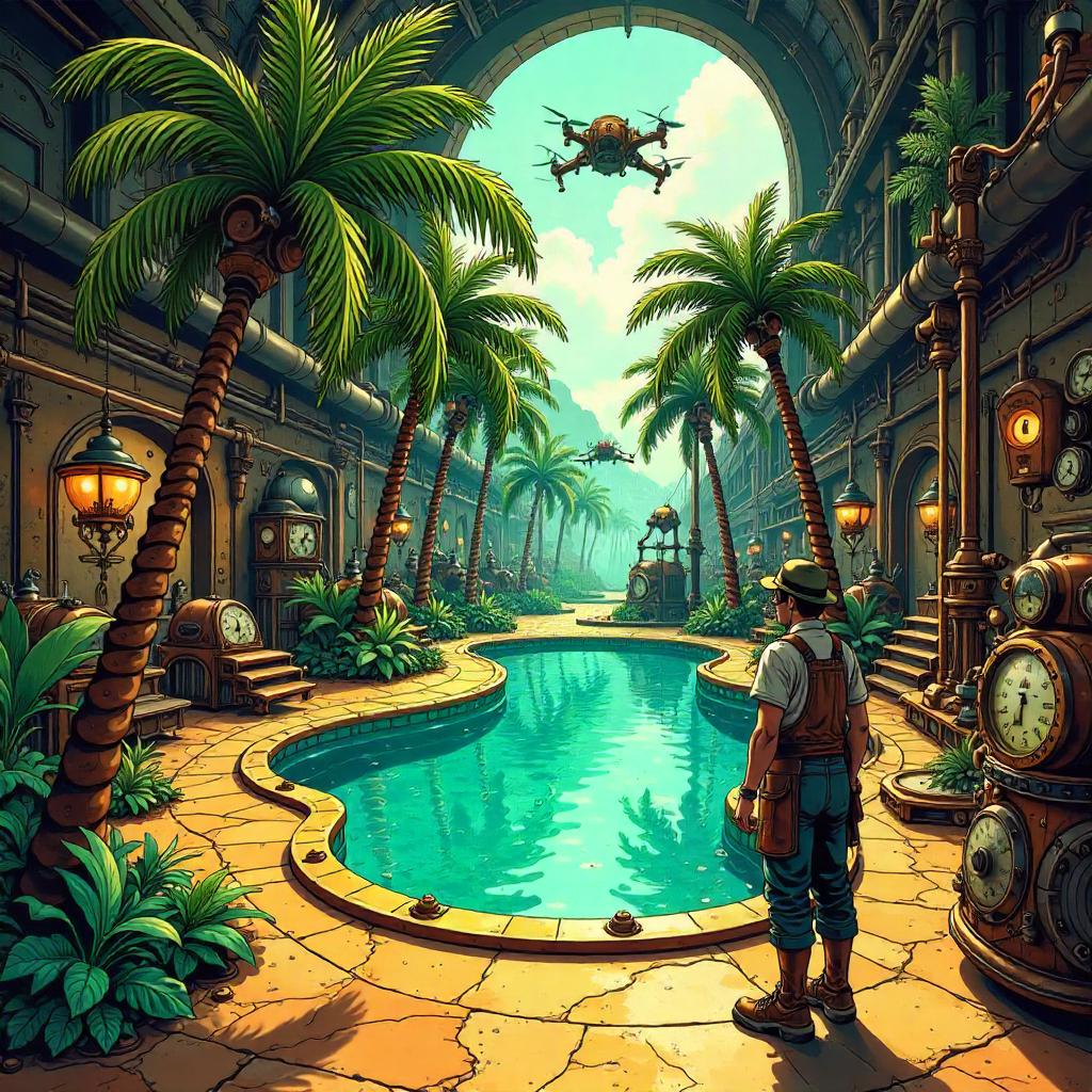 Oasis in a Steampunk Workshop - Comic Style