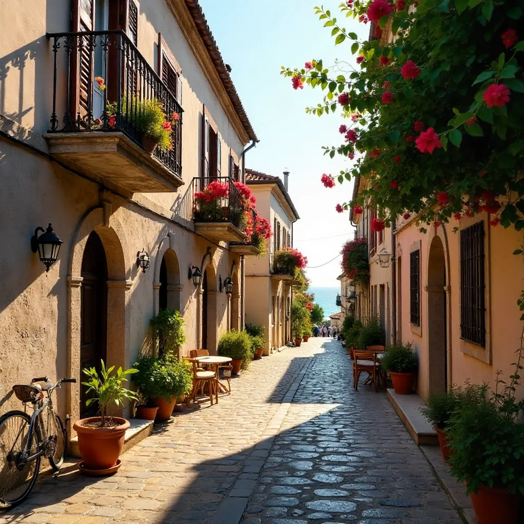 Ayvalık Narrow Street: Blooms and Rustic Stone