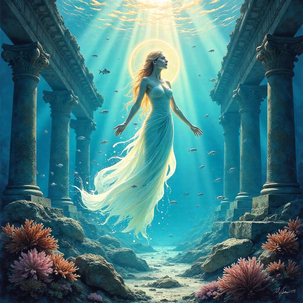 Watercolor Energy Being in Atlantis Ruins