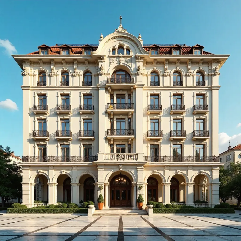Symmetrical Istanbul Hotel with Balconies in Daylight
