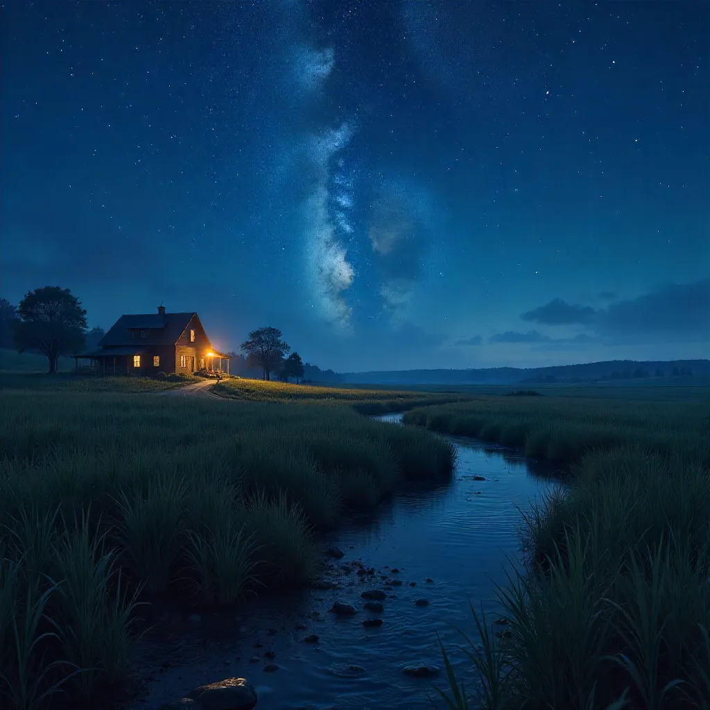Starry Tranquility Over Rural Grasslands