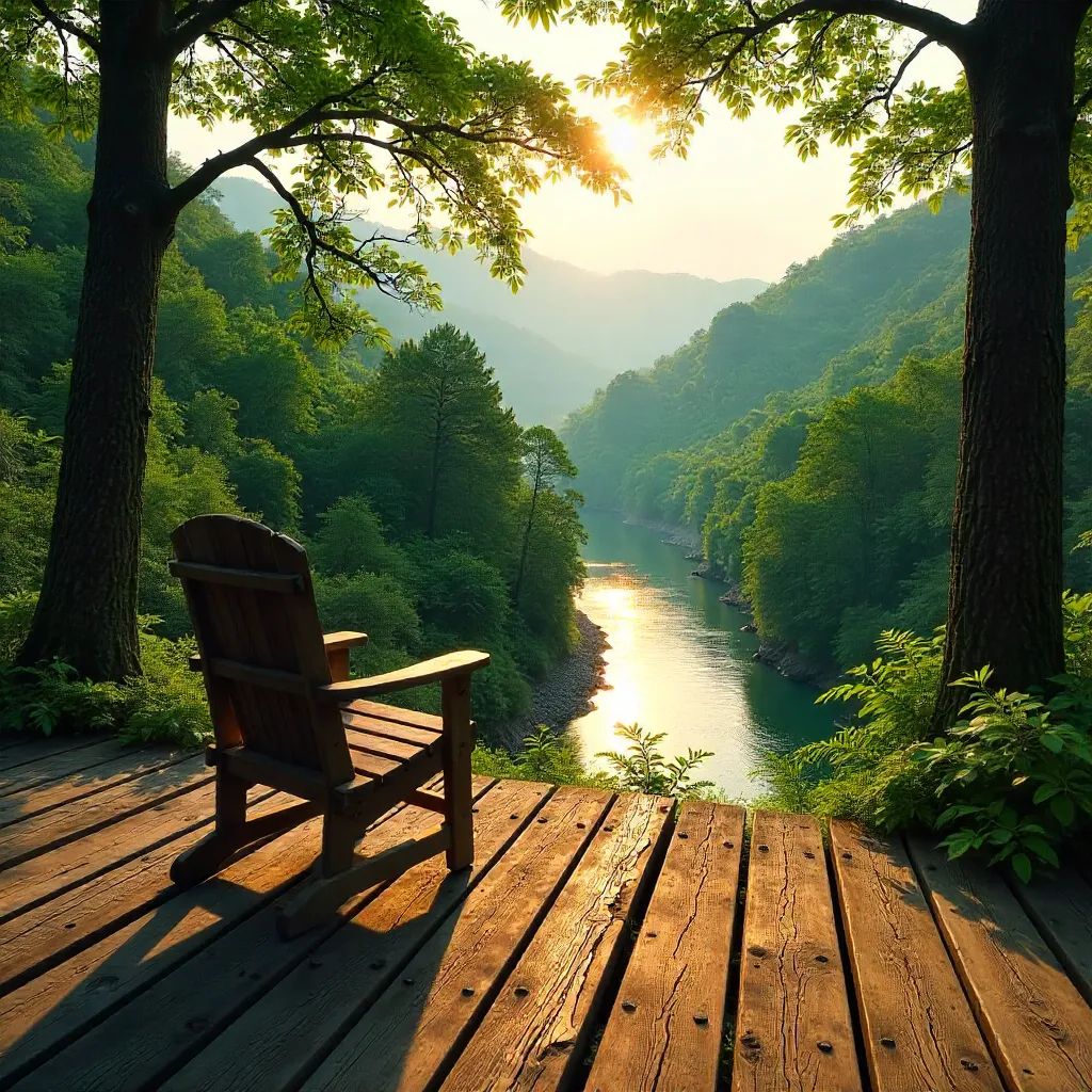 Solitary Chair Overlooking Forest and River