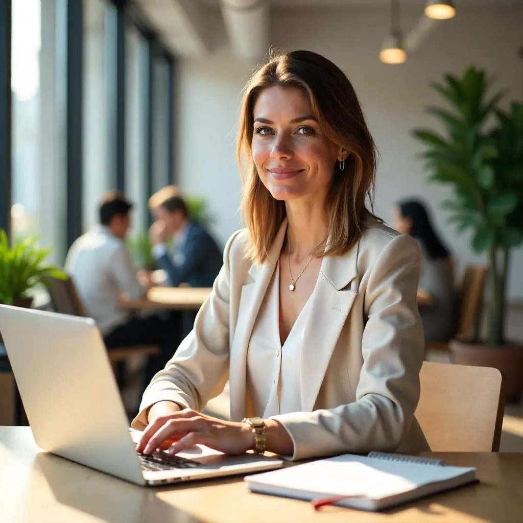 Photorealistic coworking portrait of an adult woman