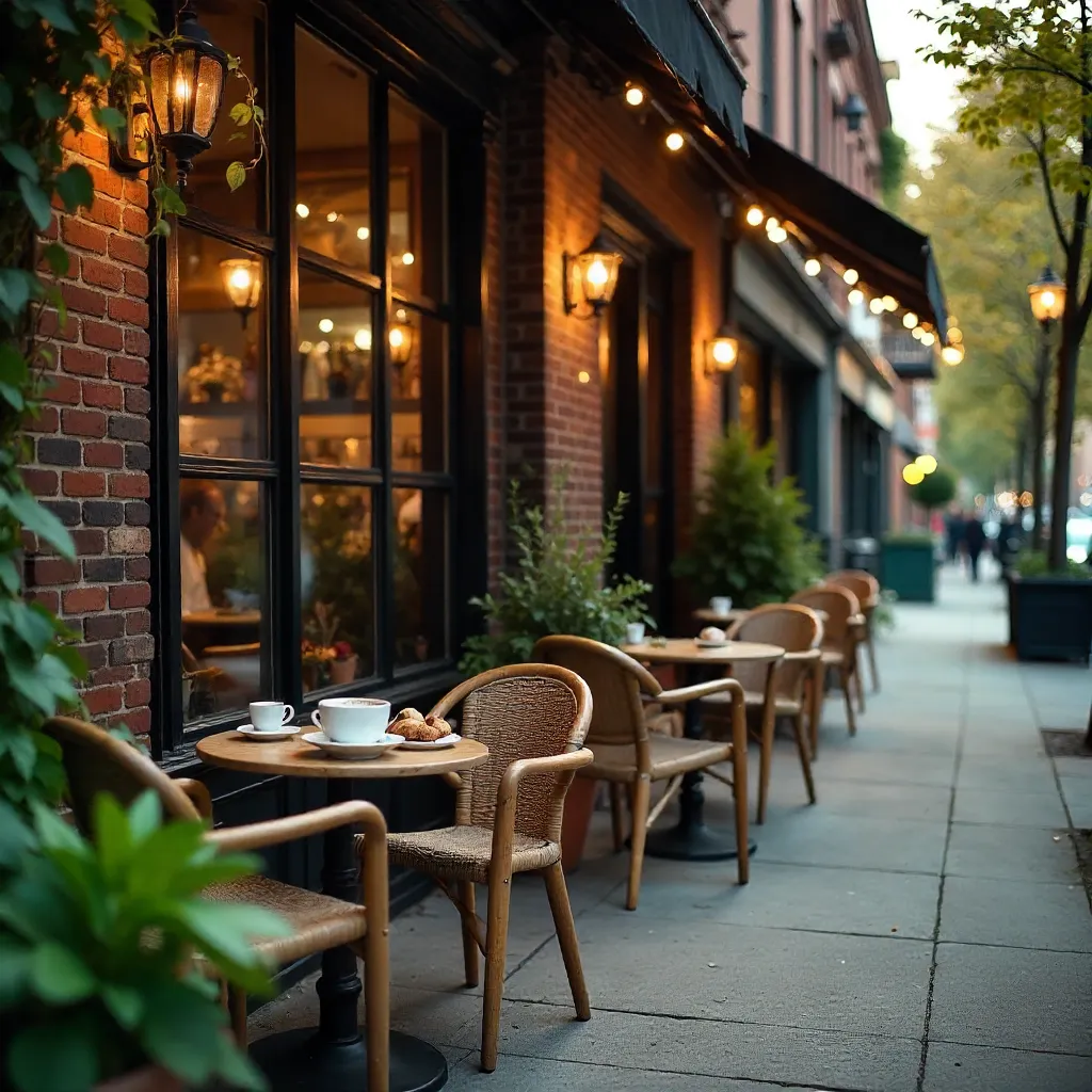 Cozy Outdoor Café by Wicker Chairs and Glass Facade