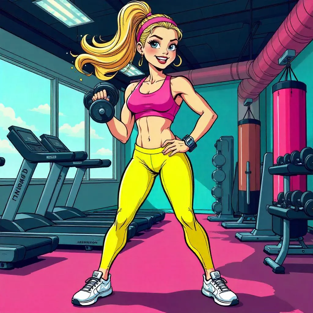 Cheerful Comic Gym Heroine in Action