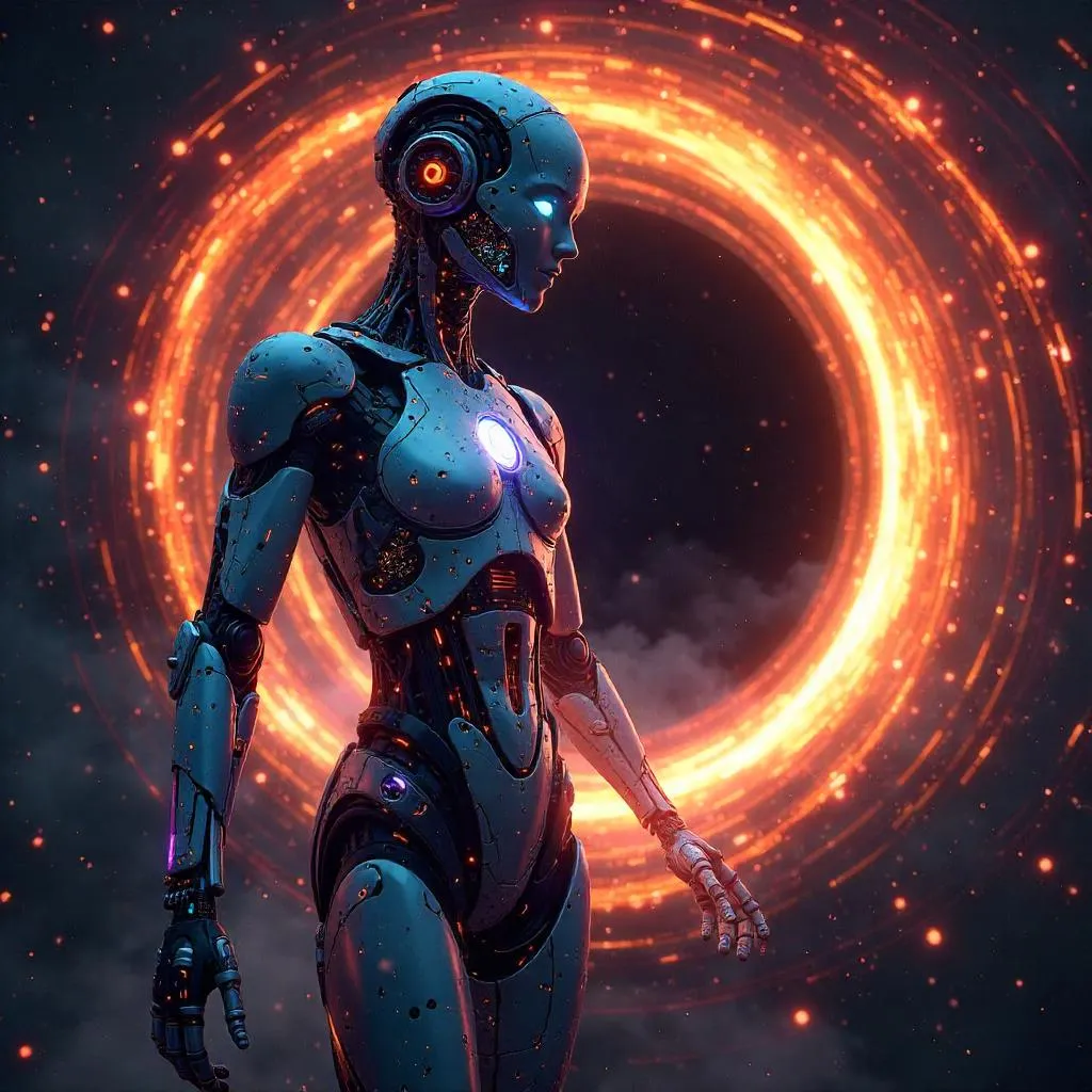 Neon AI Construct Inside a Warped Black Hole