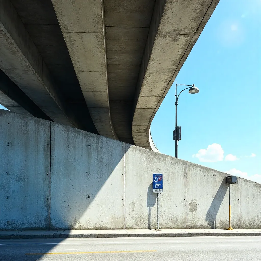 Concrete Overpass Under Bright Blue Sky with Sign