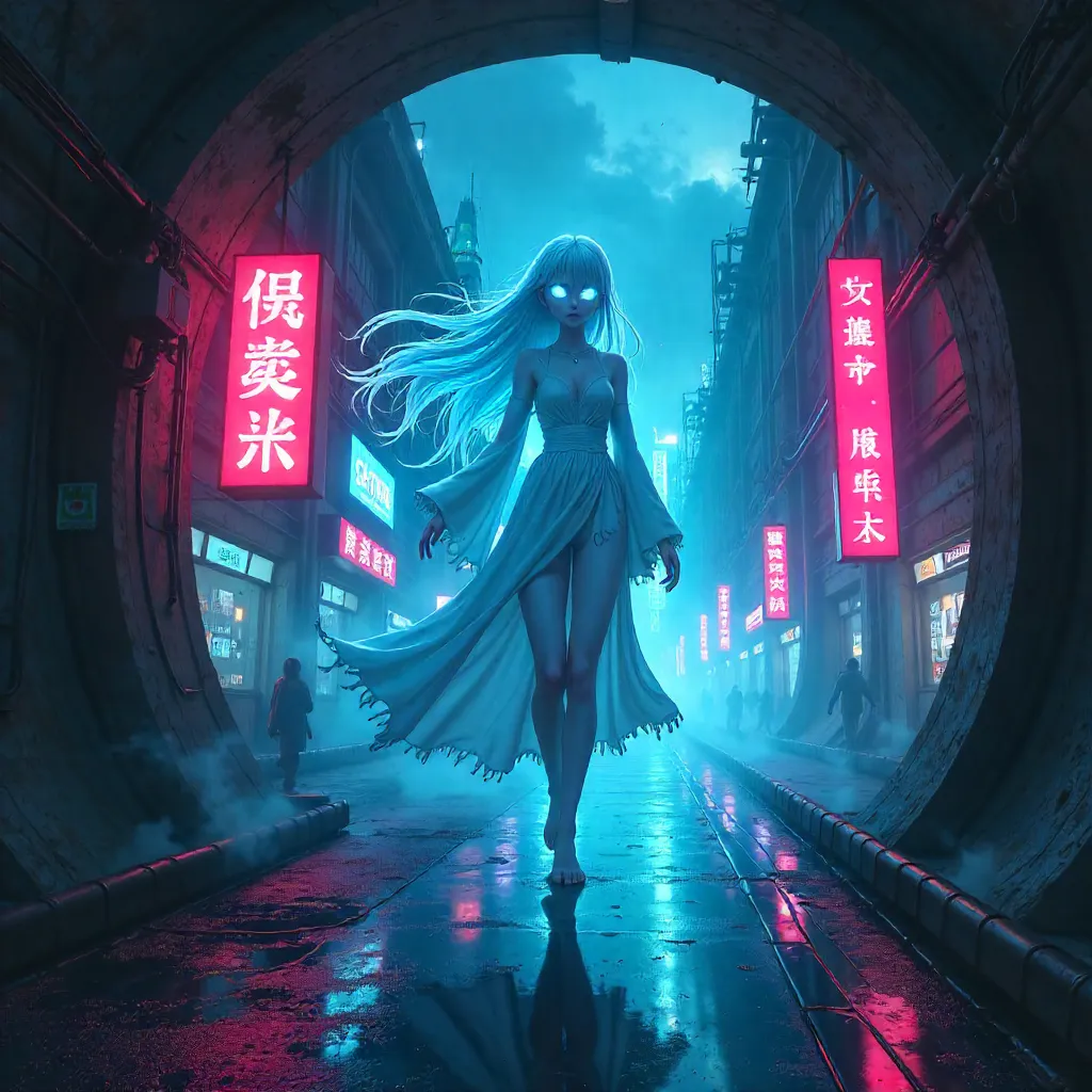 Banshee in Neon Underground City — Anime Style