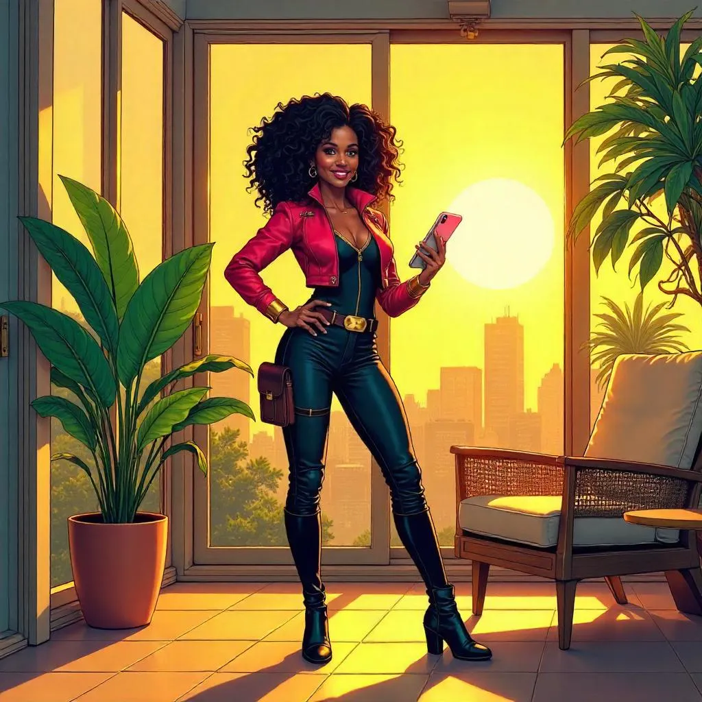 Confident Latina Hero in a Sunlit Sunroom