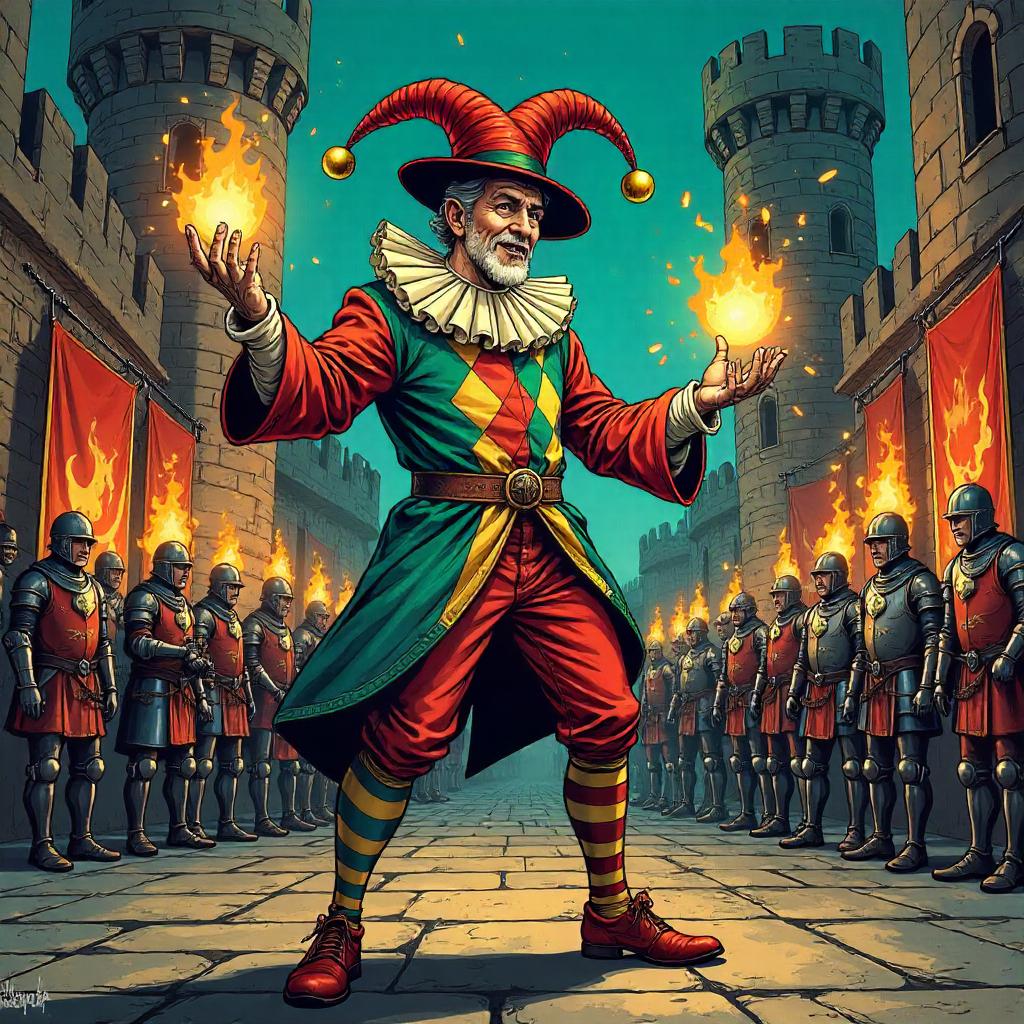 Medieval Jester in Bold Comic-Book Style