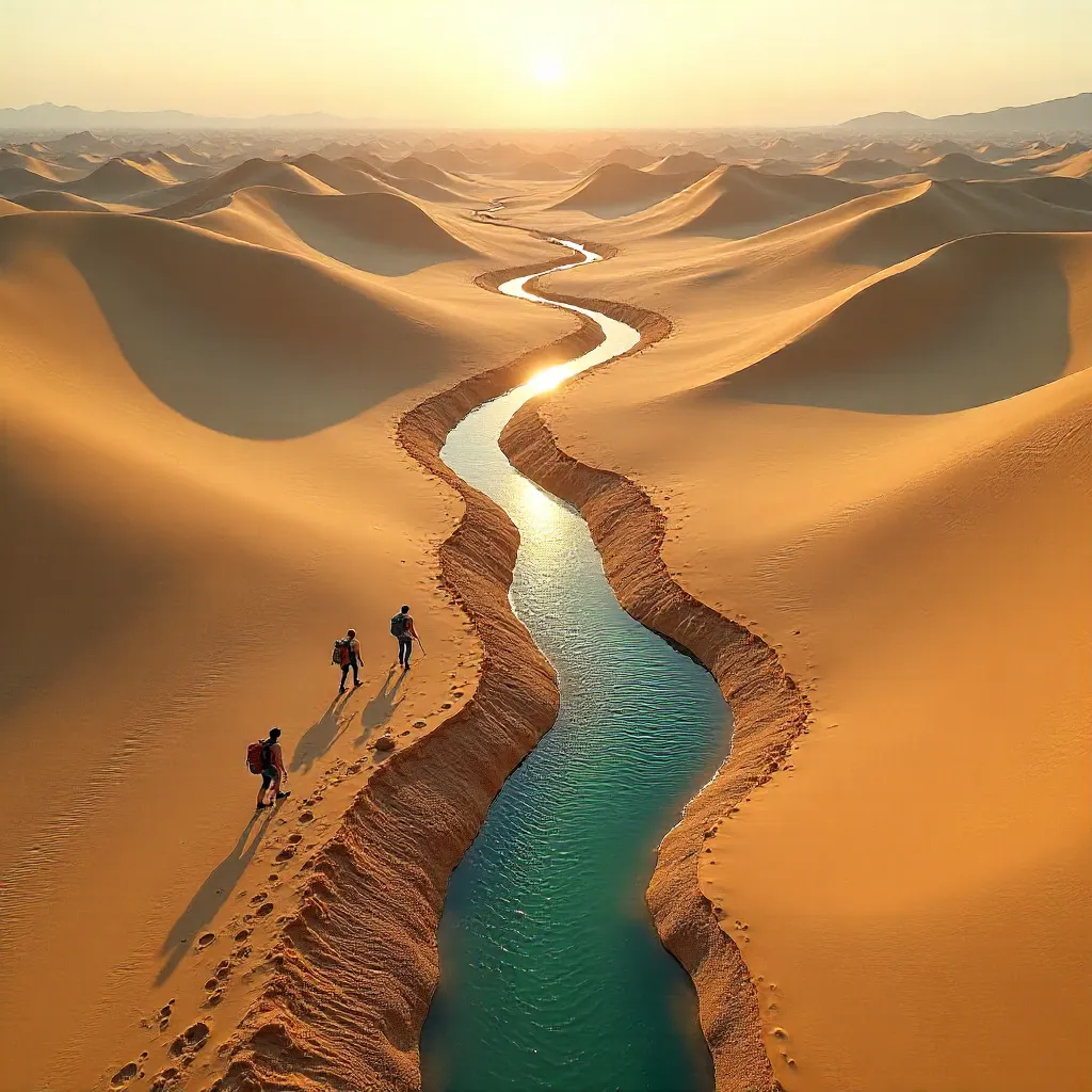 Aerial Walk Along a Desert Creek