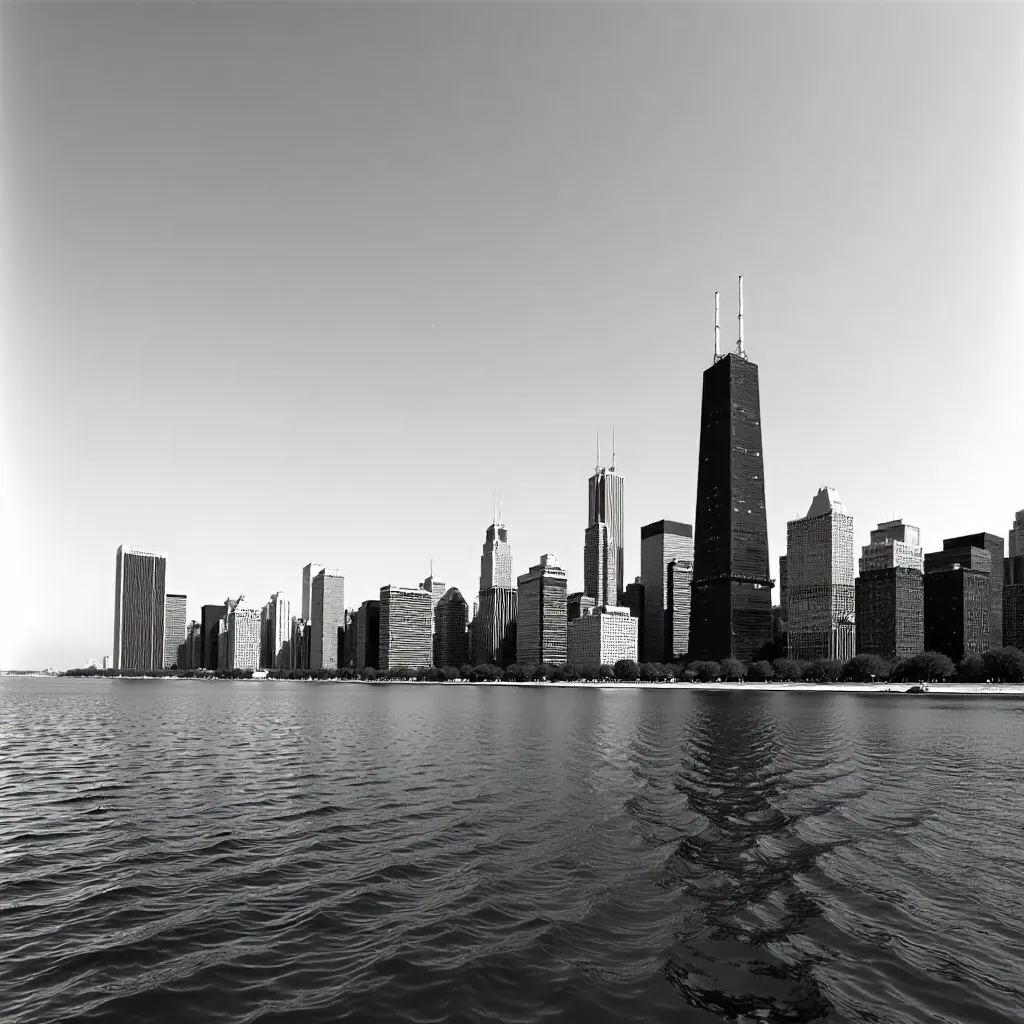 Stark Black-and-White Chicago Skyline Panorama