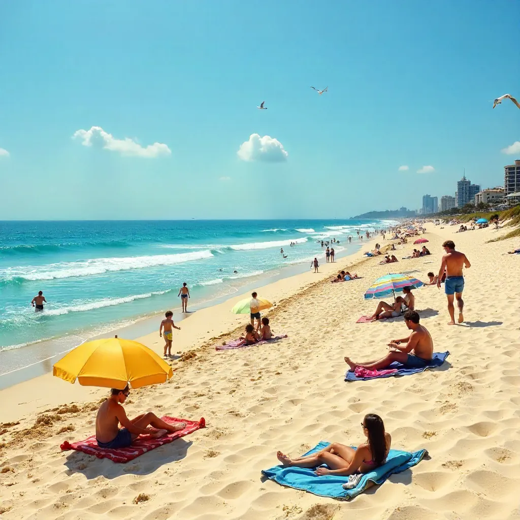 Sunny Beach Day Under Colorful Umbrellas