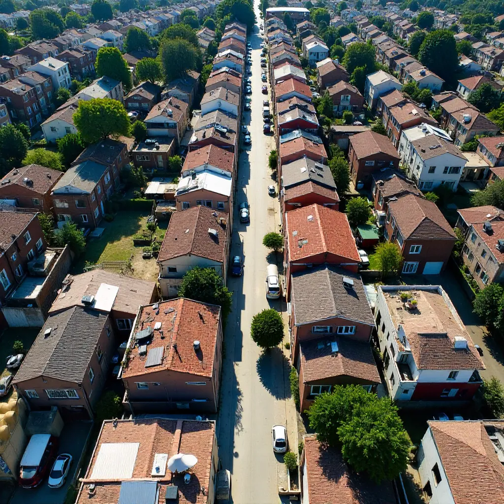 Bird's-Eye View of a Dense Urban Neighborhood