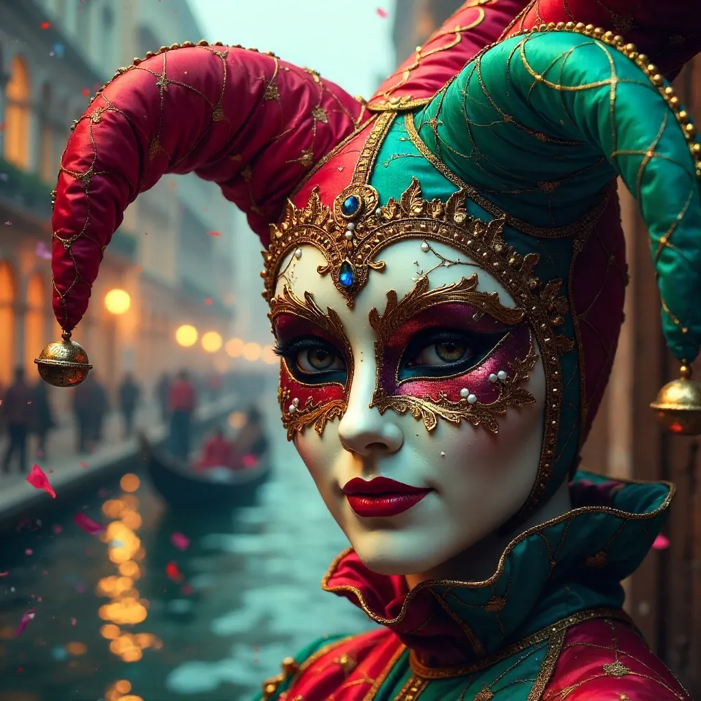 Colorful Jester Mask at Venice Carnival