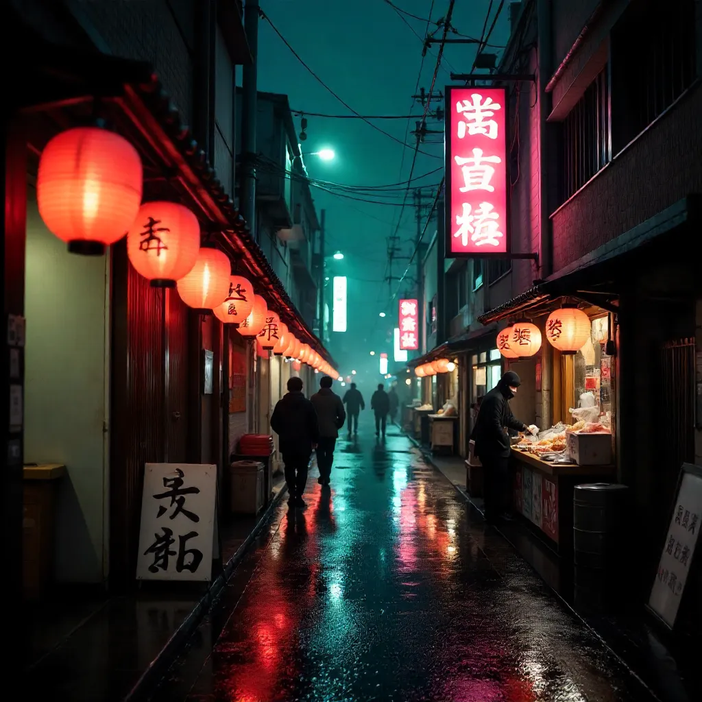 Moody Tokyo Streets: Lanterns and Neon Night