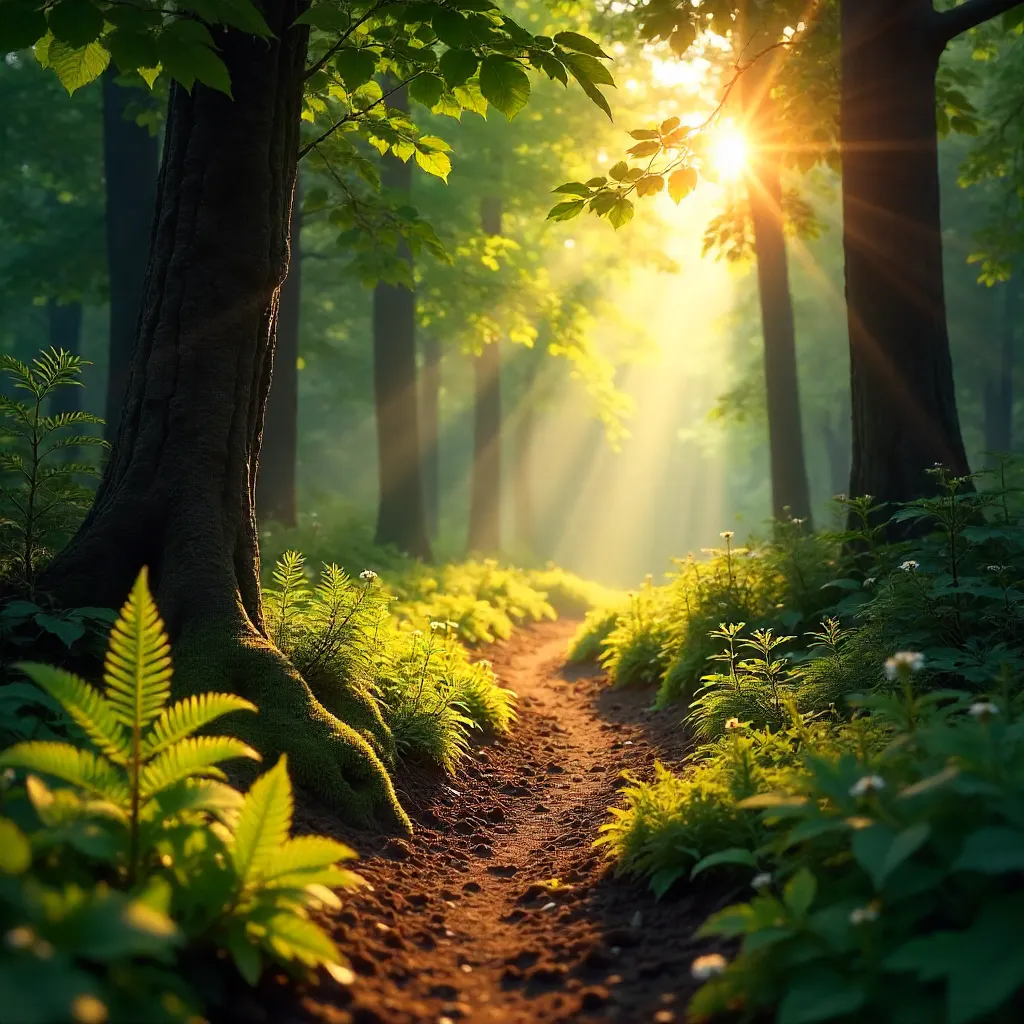 Sunlit Tranquil Forest Path Inviting Gentle Exploration