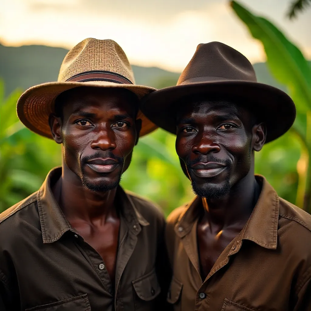Close-Up Portrait of Two Men in Hats in Uganda