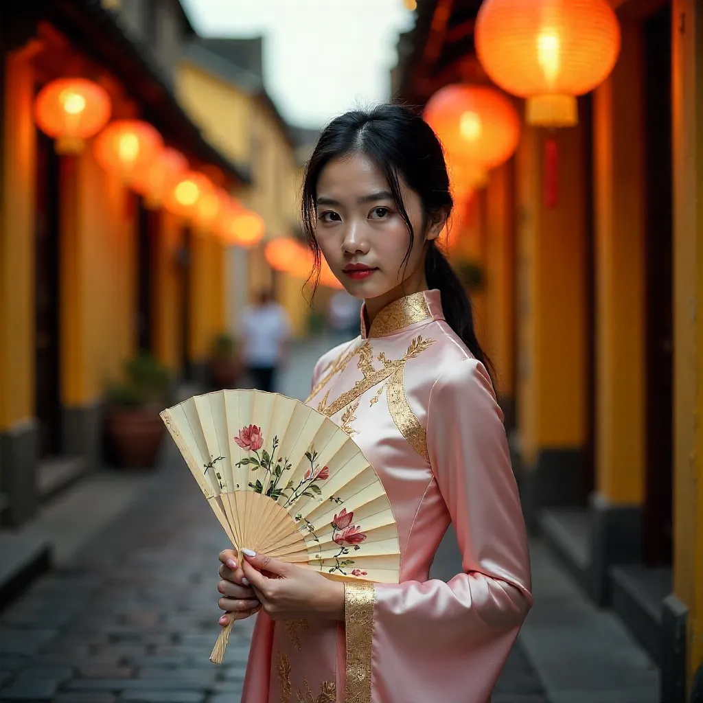 Ao Dai Elegance in Lantern-Lit Hội An Streets