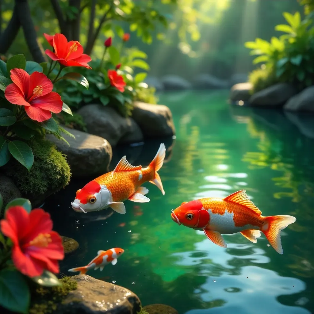 Koi Paradise in a Red Flower Pond