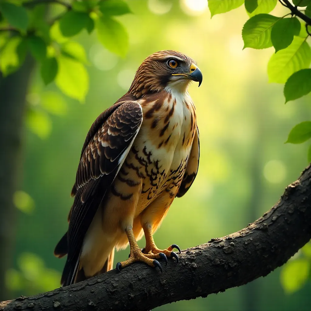 Verdant Hawk on a Sunlit Branch