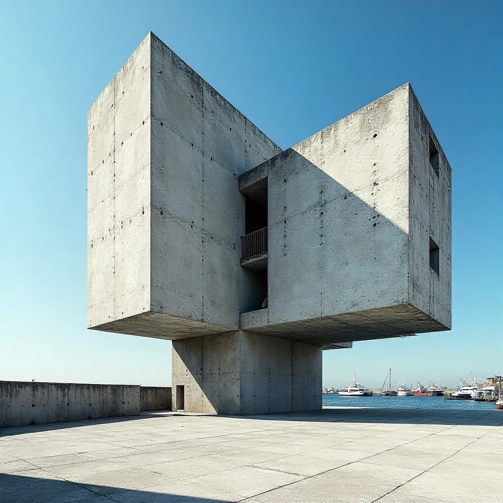 Abstract Concrete Facade of Le Havre under Blue Sky