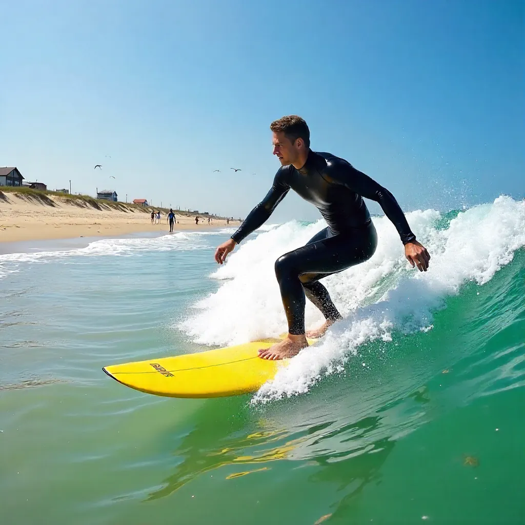 Surfer Enjoys Summer Waves at Sankt Peter-Ording Beach