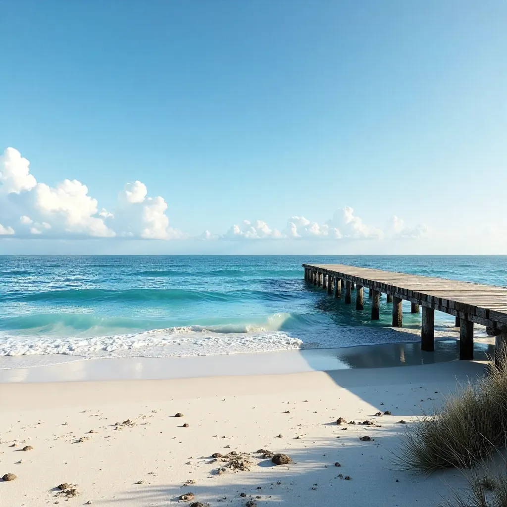 Serene Coastal Landscape with Wooden Pier