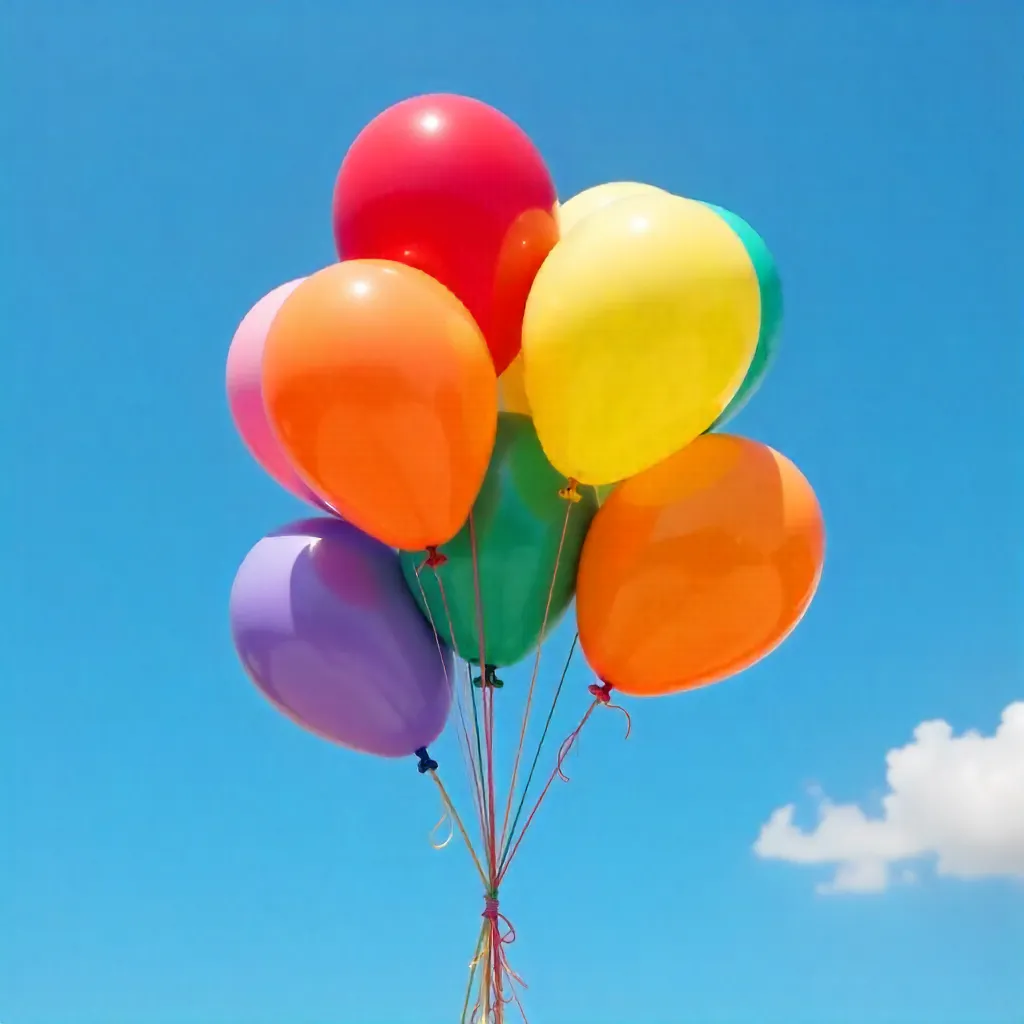 Colorful Balloon Cluster Under Clear Blue Sky