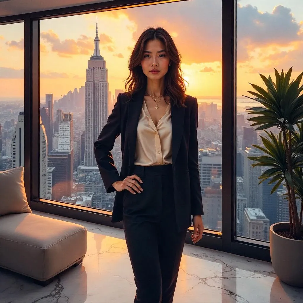 Watercolor Penthouse: Stylish Asian Woman