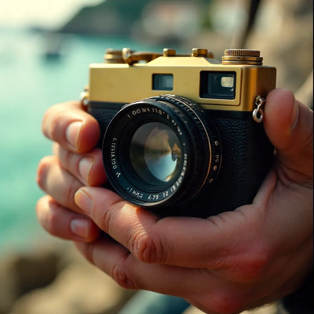 Close-Up of Vintage Camera Reflecting a Scene