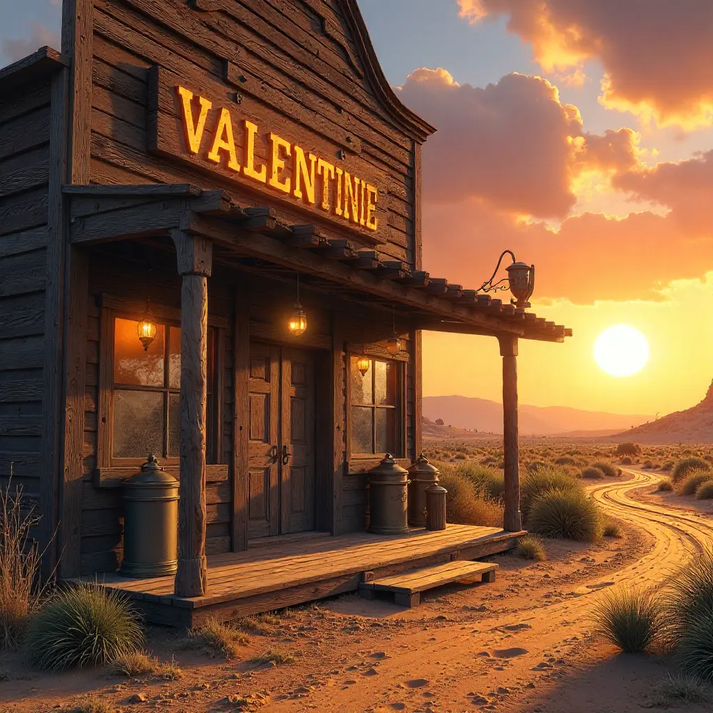 Vintage Saloon Facade with VALENTINE Sign