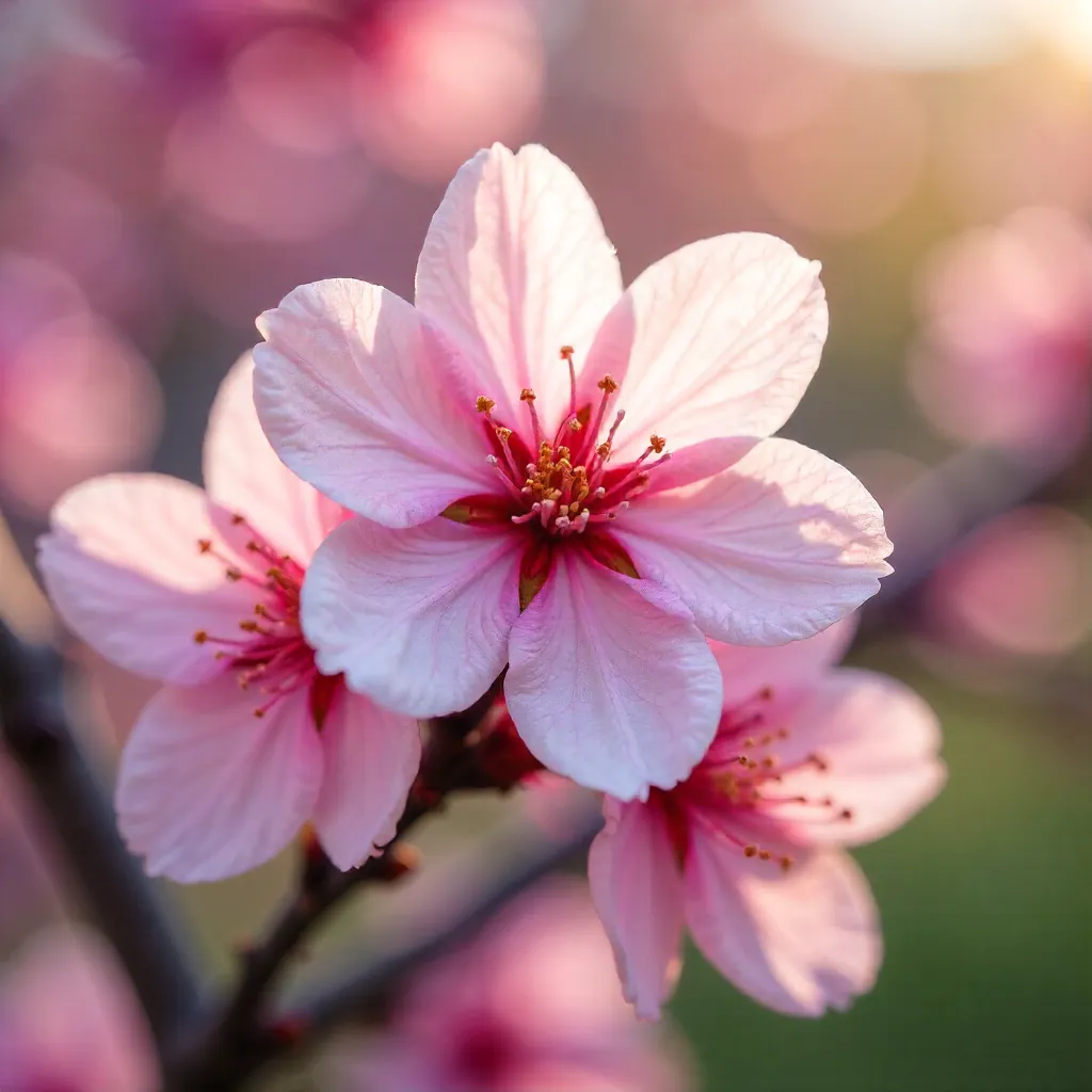 Close-up Cherry Blossoms in Spring: Delicate Pink Petals