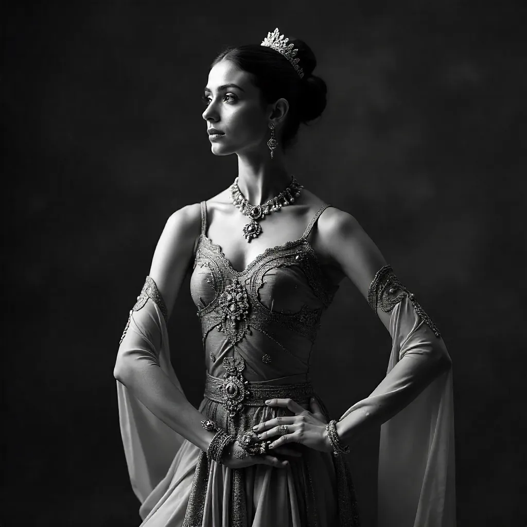 Monochrome Elegance: Dancer in Traditional Attire